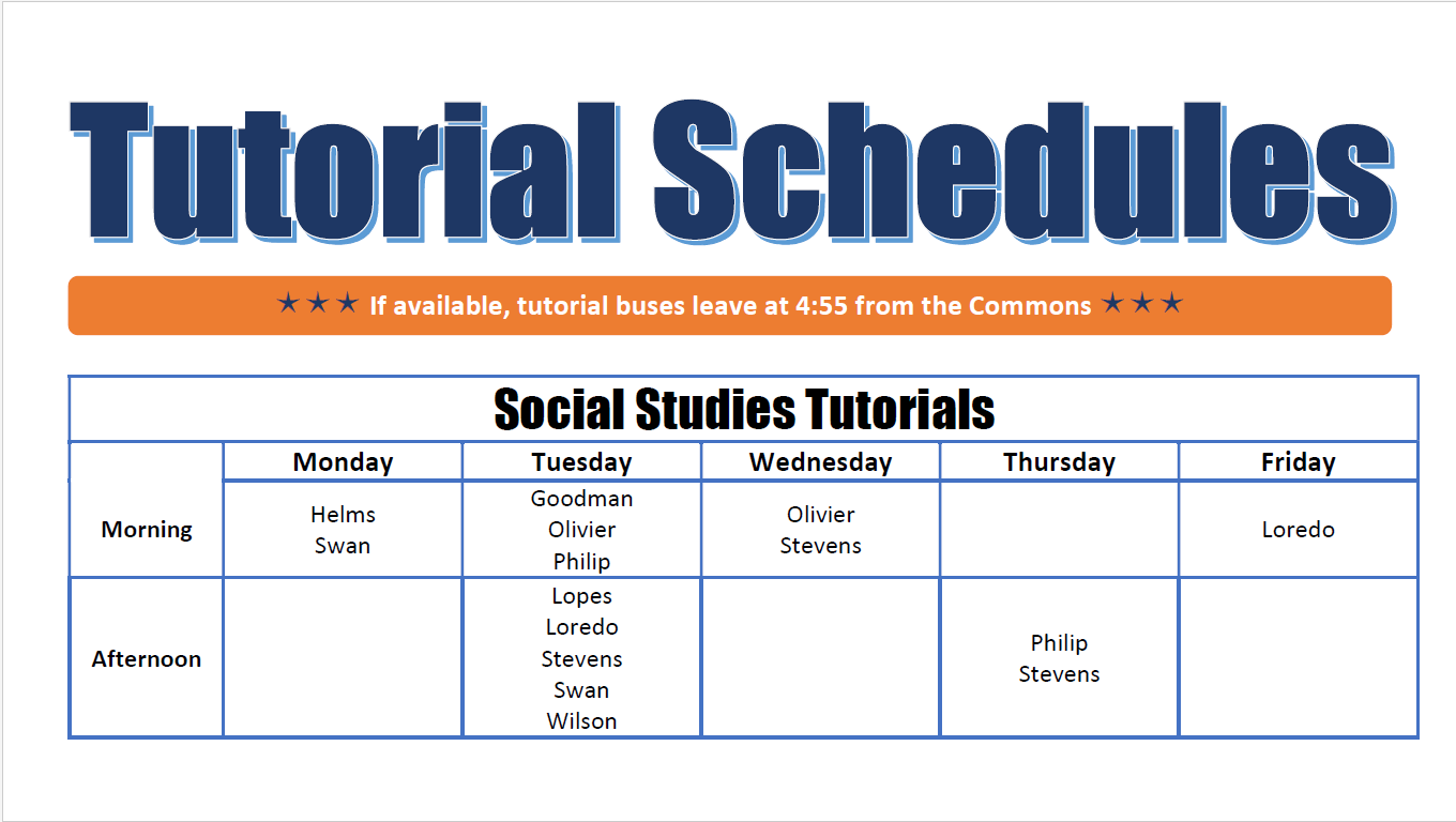  Tutorial Schedule